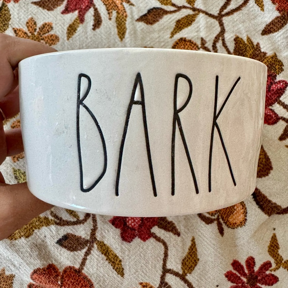 Rae Dunn White and Black Dog Feeder Bowl